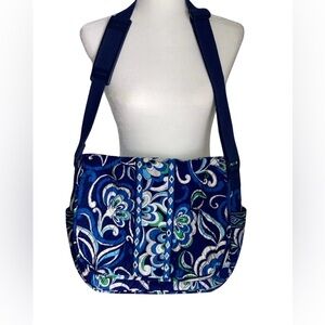 Vera Bradley Mediterranean Blue White Messenger laptop Weekender Bag *Note